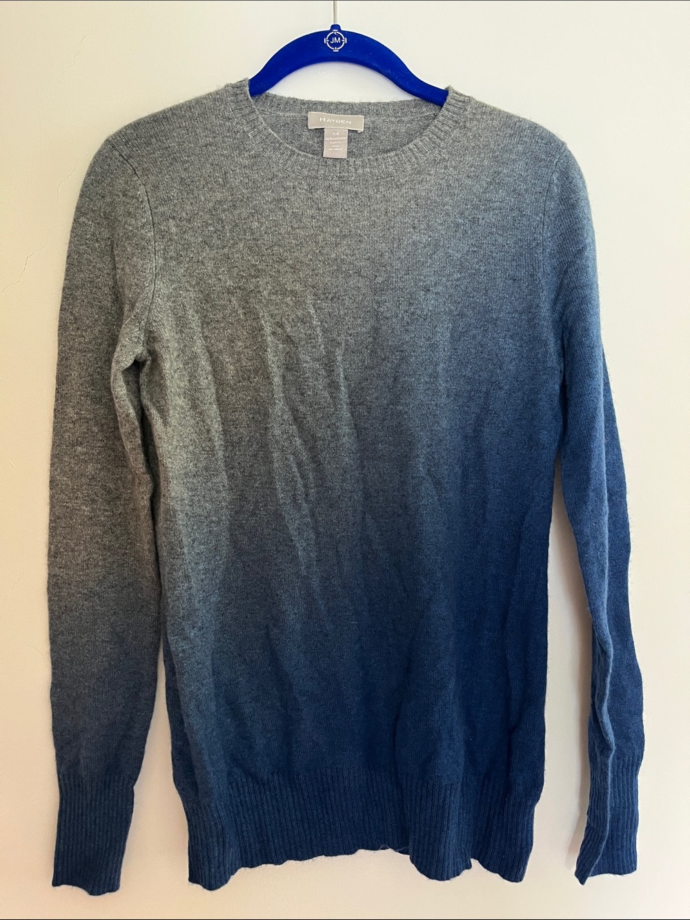 Gradient Grey to Blue Crewneck Sweater 100% Cashmere